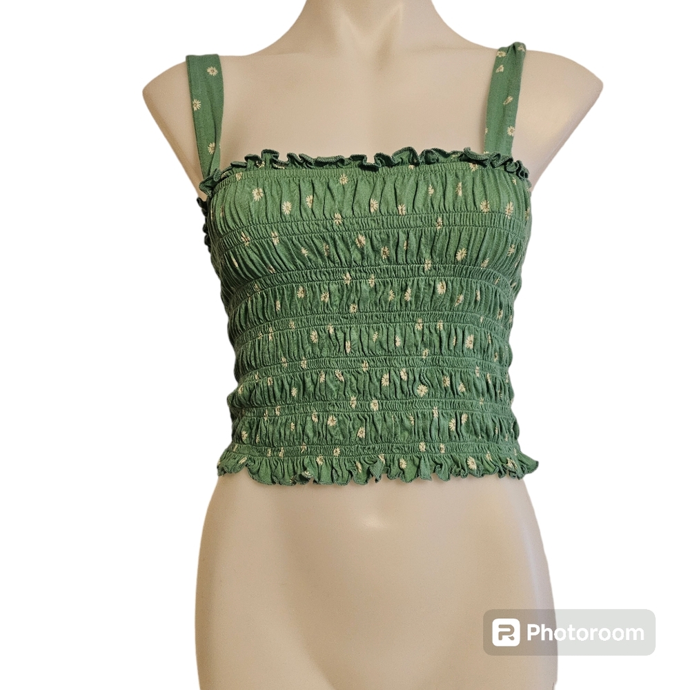 American Eagle Outfitters Green Floral Cropped Tank Size M